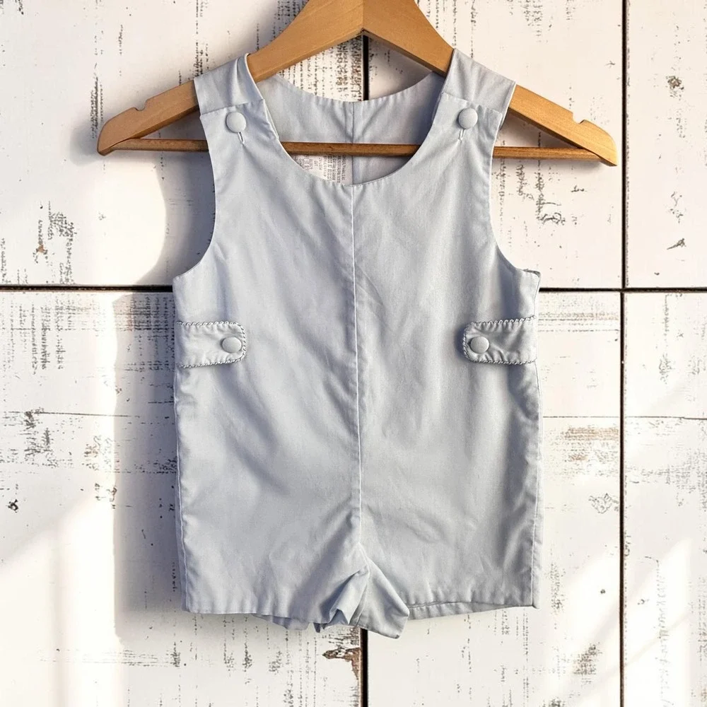Vintage Baby Romper One Piece 24M Light Blue PolyCotton Classic Minimalist
